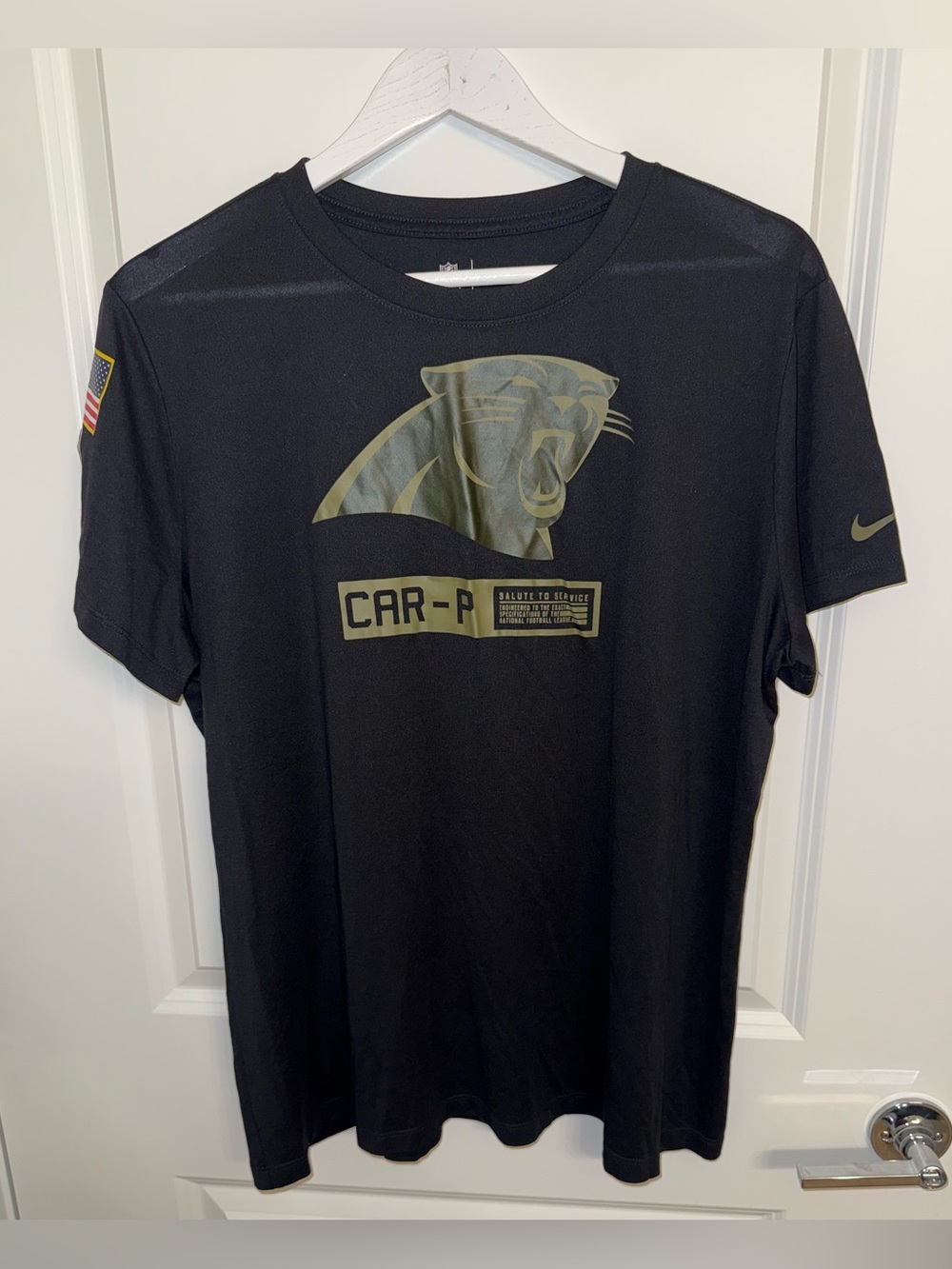 NFL Men's Black T-Shirt with Olive Panther Graphic